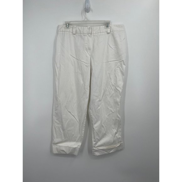 Anne Klein Pants - AK Anne Klein White Stretch Cropped Pants Cuff Casual Size 14